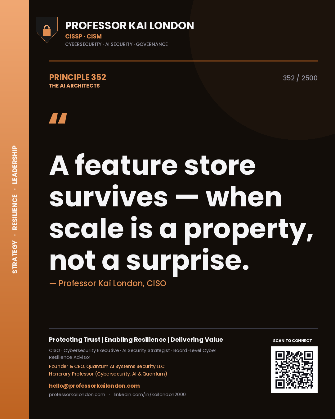 Professor Kai London principle 352: A feature store survives — when scale is a property, not a surprise.
