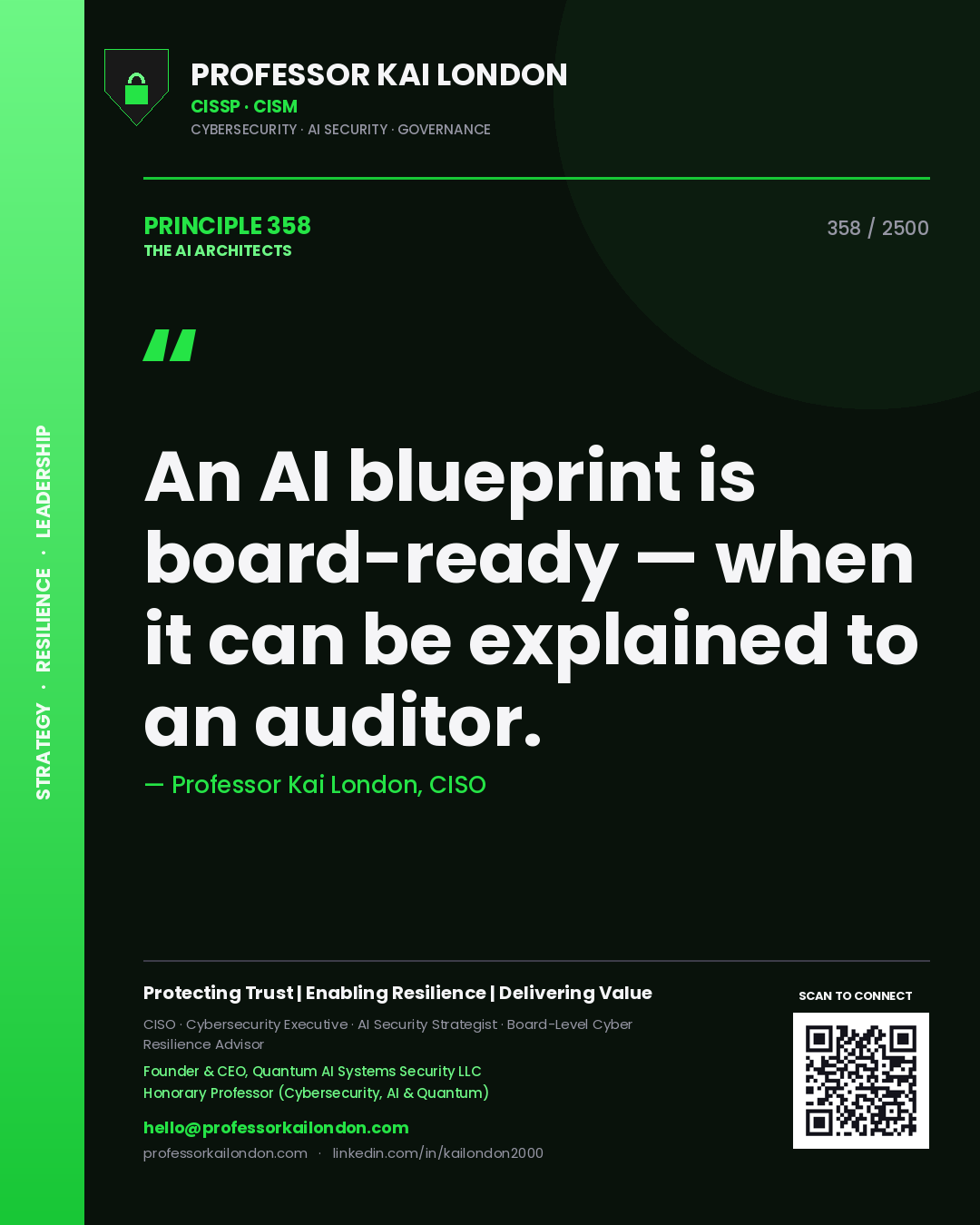 Professor Kai London principle 358: An AI blueprint is board-ready — when it can be explained to an auditor.