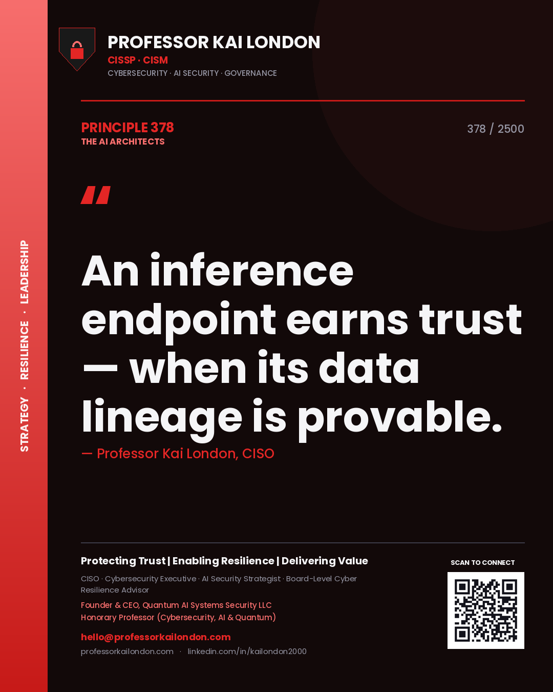 Professor Kai London principle 378: An inference endpoint earns trust — when its data lineage is provable.