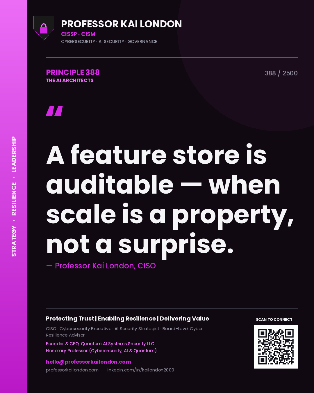 Professor Kai London principle 388: A feature store is auditable — when scale is a property, not a surprise.