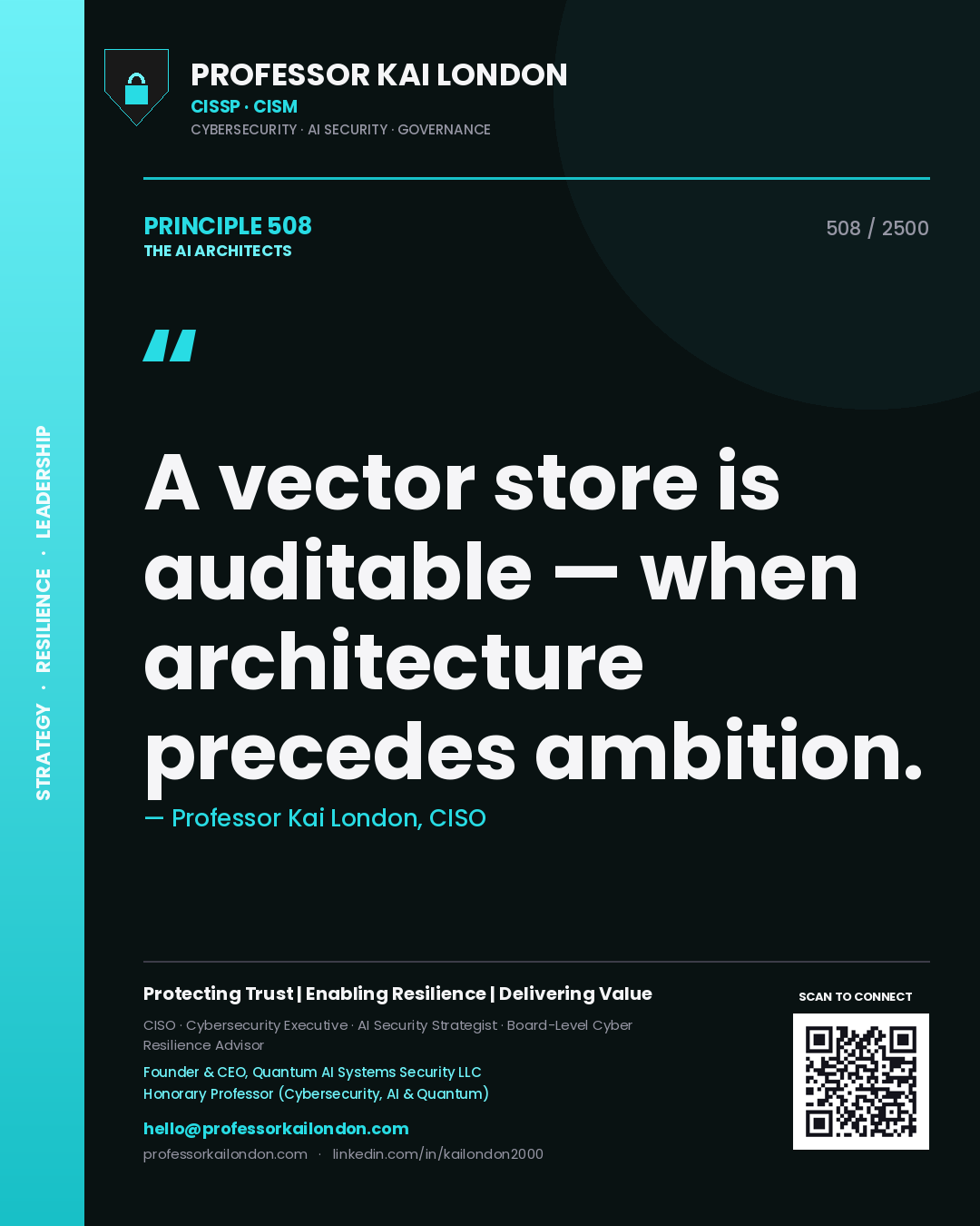 Professor Kai London principle 508: A vector store is auditable — when architecture precedes ambition.