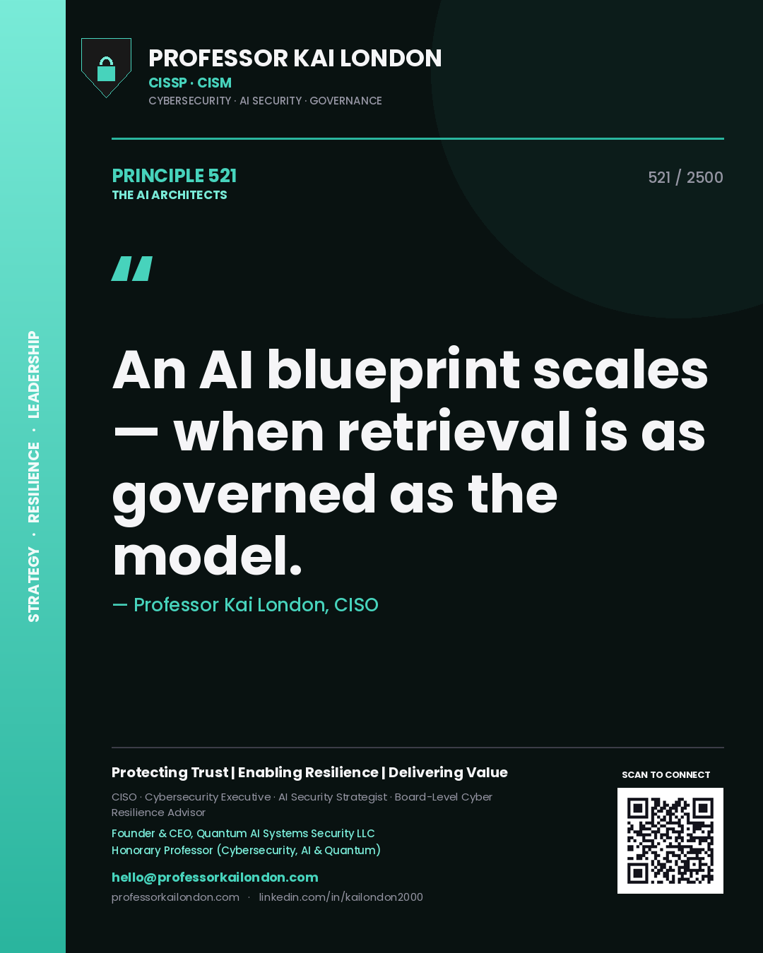 Professor Kai London principle 521: An AI blueprint scales — when retrieval is as governed as the model.