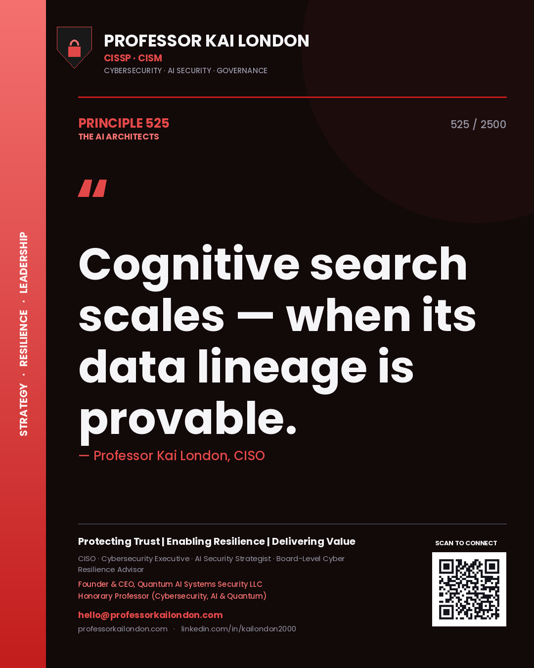 Professor Kai London principle 525: Cognitive search scales — when its data lineage is provable.