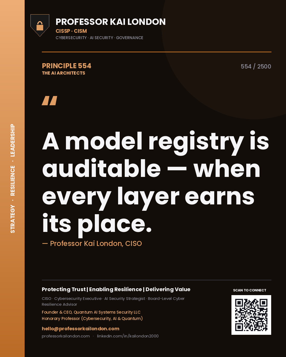 Professor Kai London principle 554: A model registry is auditable — when every layer earns its place.