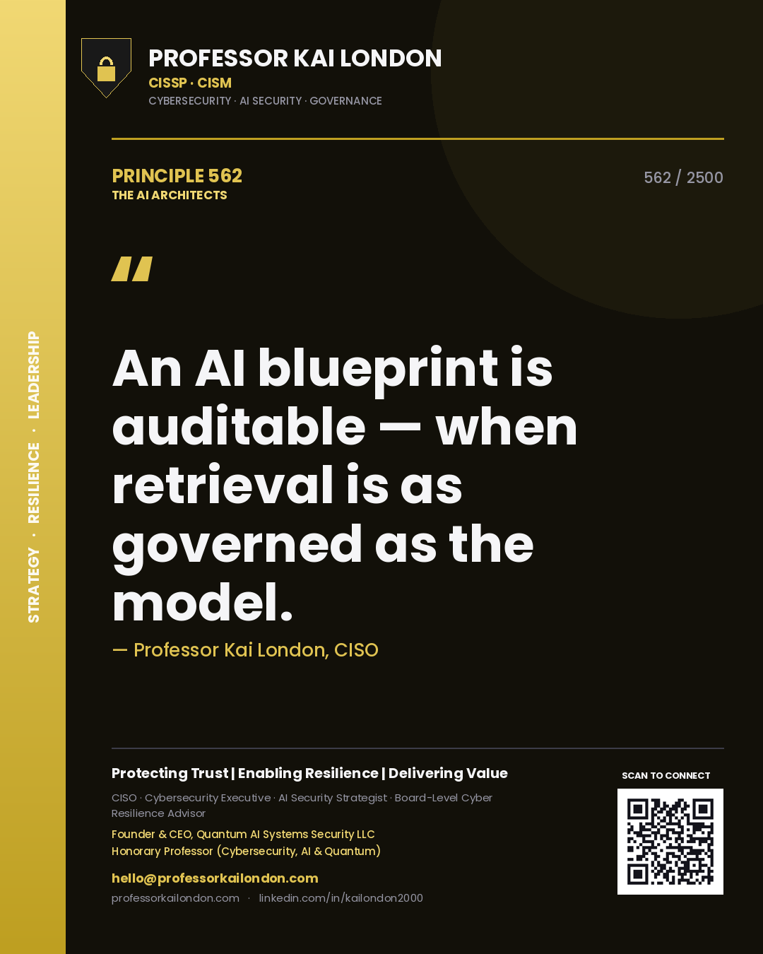 Professor Kai London principle 562: An AI blueprint is auditable — when retrieval is as governed as the model.