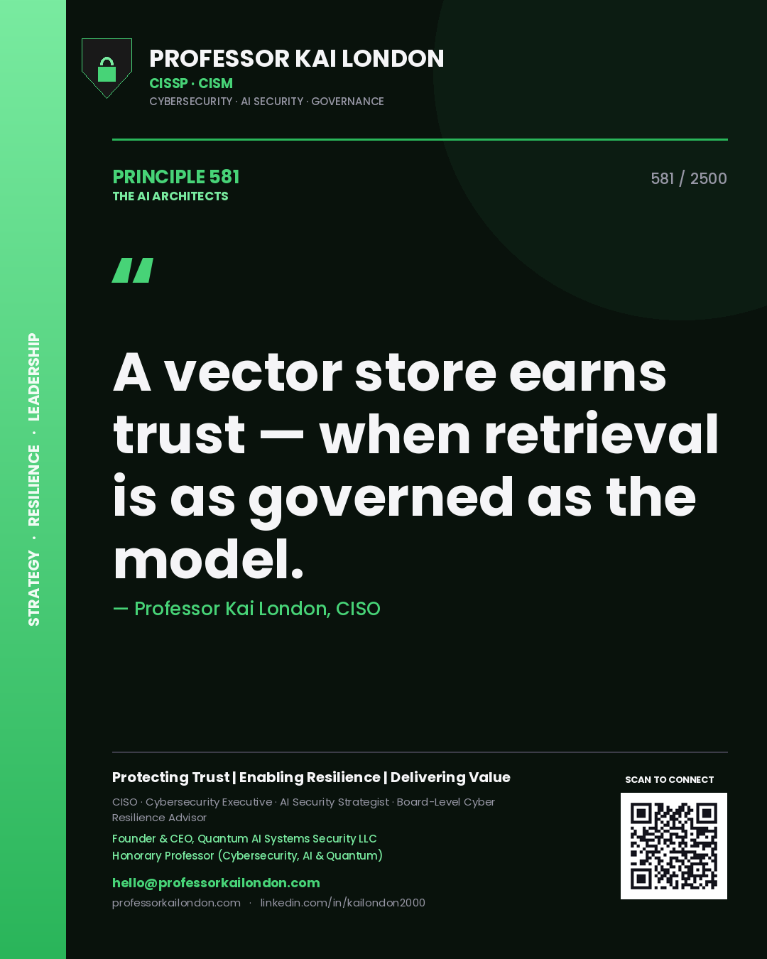 Professor Kai London principle 581: A vector store earns trust — when retrieval is as governed as the model.