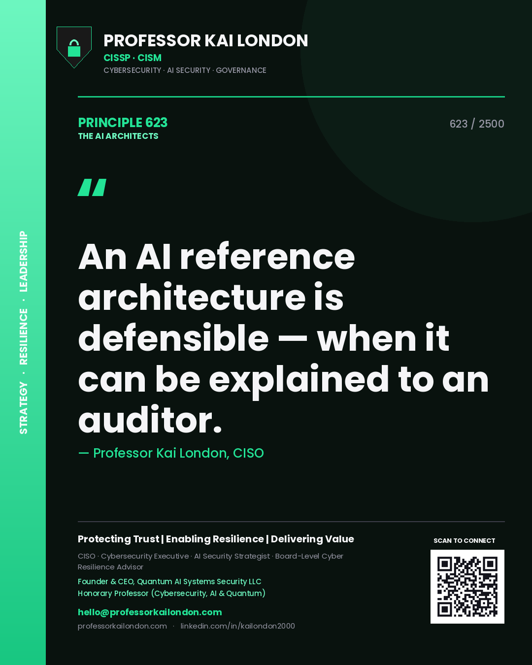 Professor Kai London principle 623: An AI reference architecture is defensible — when it can be explained to an auditor.