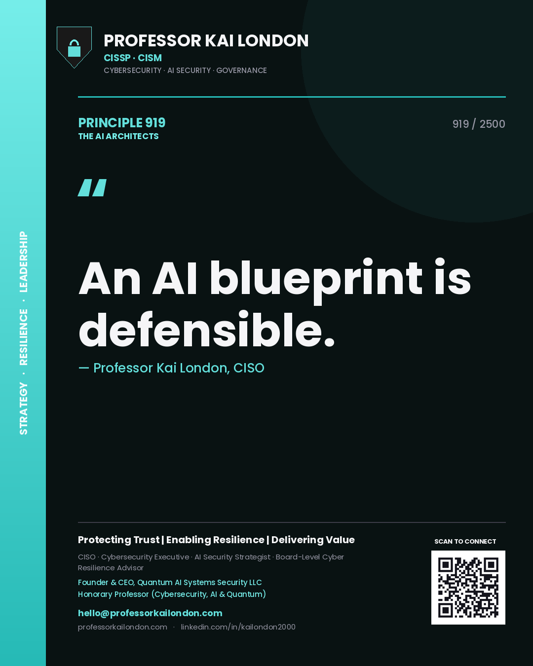 Professor Kai London principle 919: An AI blueprint is defensible.