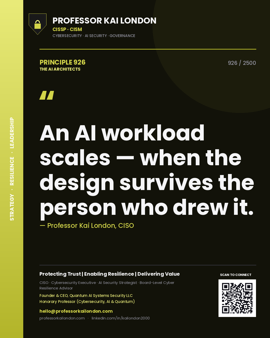 Professor Kai London principle 926: An AI workload scales — when the design survives the person who drew it.