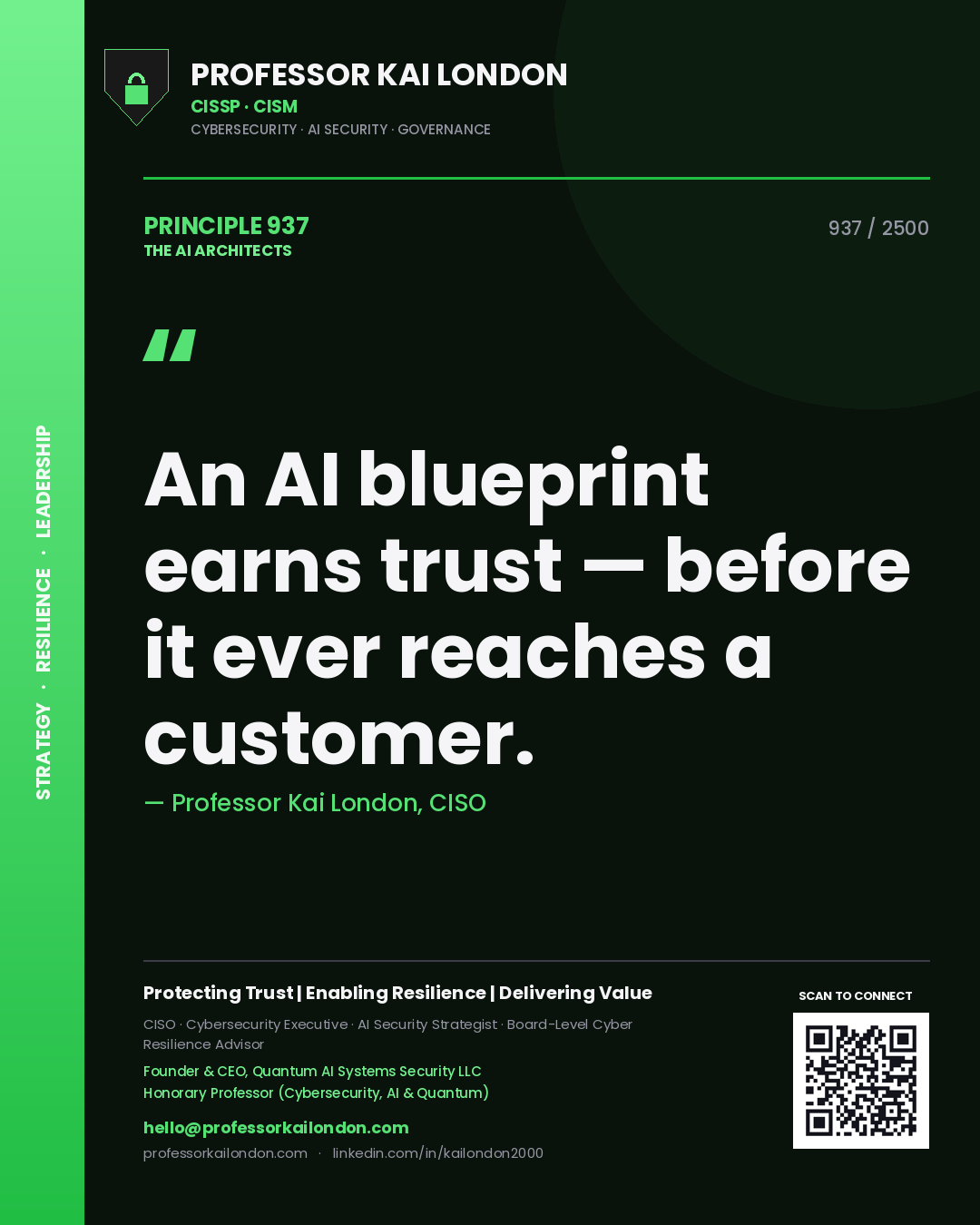 Professor Kai London principle 937: An AI blueprint earns trust — before it ever reaches a customer.