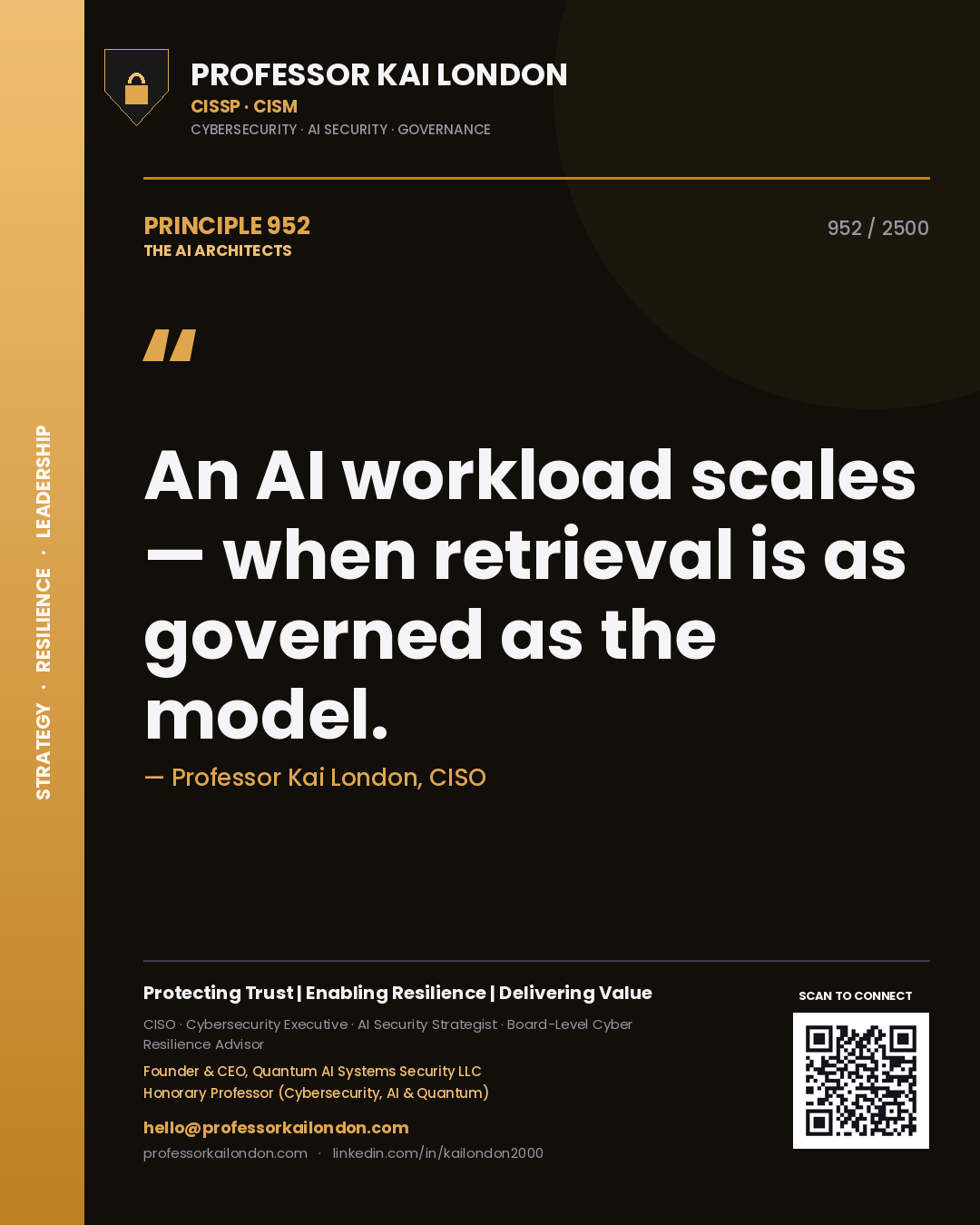 Professor Kai London principle 952: An AI workload scales — when retrieval is as governed as the model.