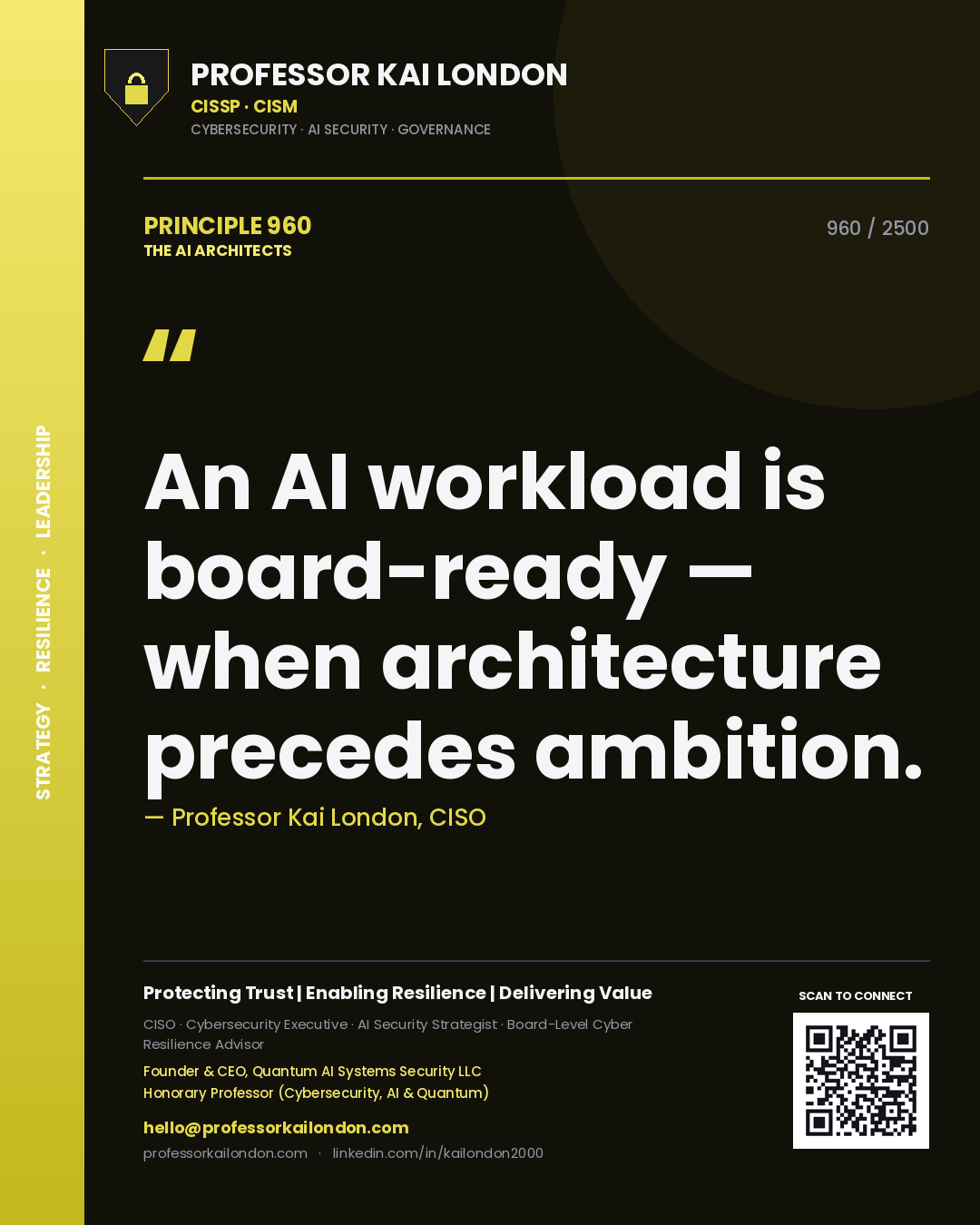 Professor Kai London principle 960: An AI workload is board-ready — when architecture precedes ambition.