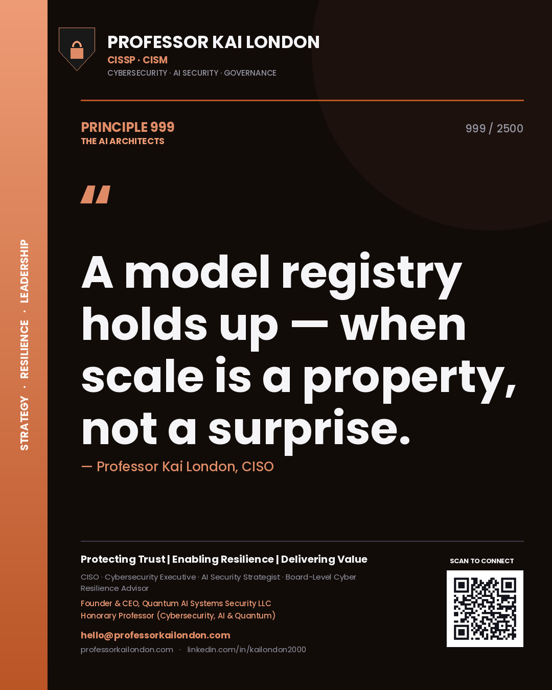 Professor Kai London principle 999: A model registry holds up — when scale is a property, not a surprise.