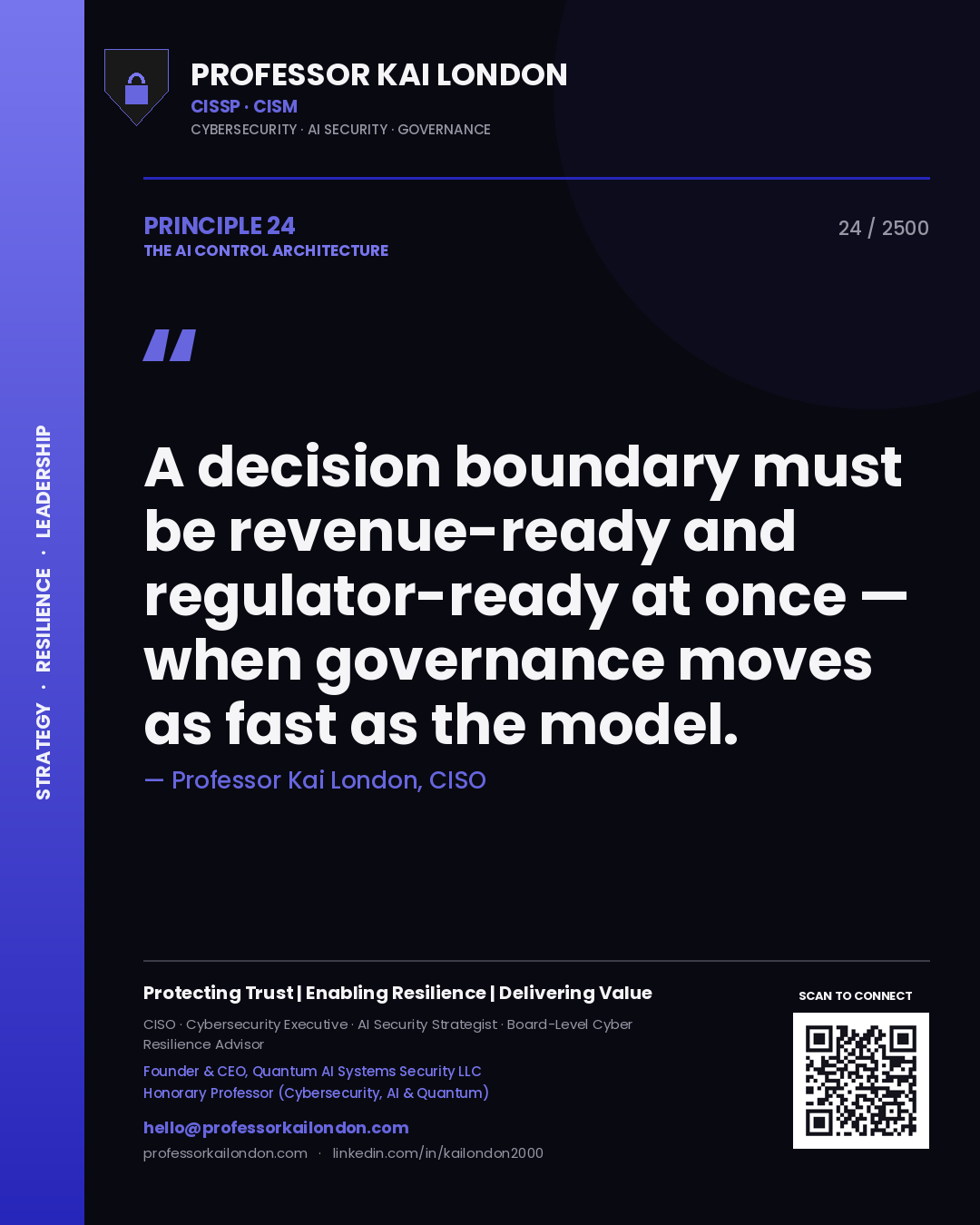Professor Kai London principle 24: A decision boundary must be revenue-ready and regulator-ready at once — when governance moves as fast as the model.