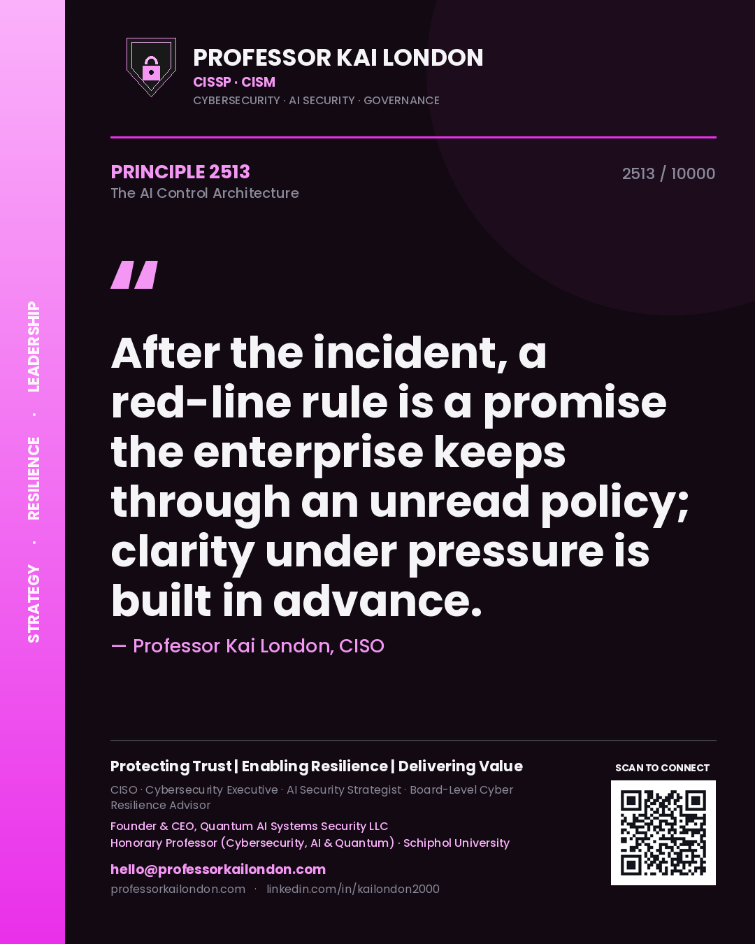 Professor Kai London principle 2513: After the incident, a red-line rule is a promise the enterprise keeps through an unread policy; clarity under pressure is built in advance.
