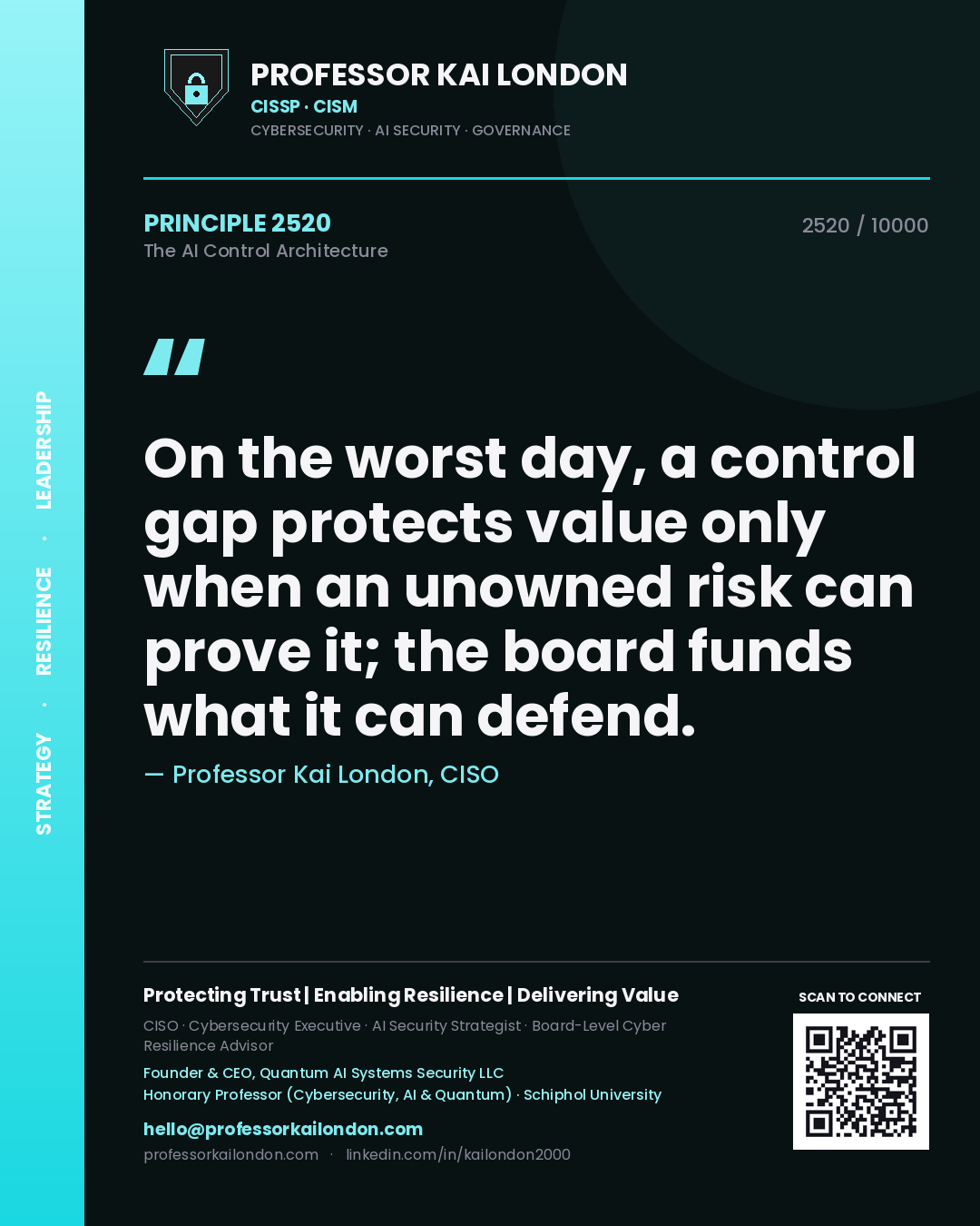 Professor Kai London principle 2520: On the worst day, a control gap protects value only when an unowned risk can prove it; the board funds what it can defend.