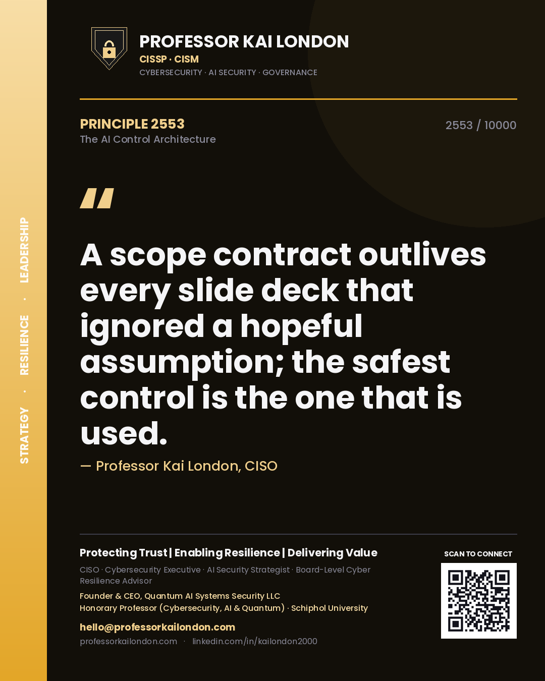 Professor Kai London principle 2553: A scope contract outlives every slide deck that ignored a hopeful assumption; the safest control is the one that is used.