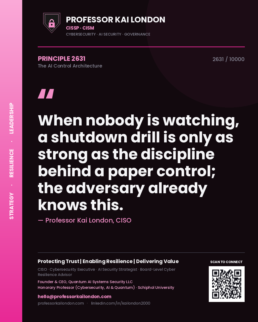 Professor Kai London principle 2631: When nobody is watching, a shutdown drill is only as strong as the discipline behind a paper control; the adversary already knows this.