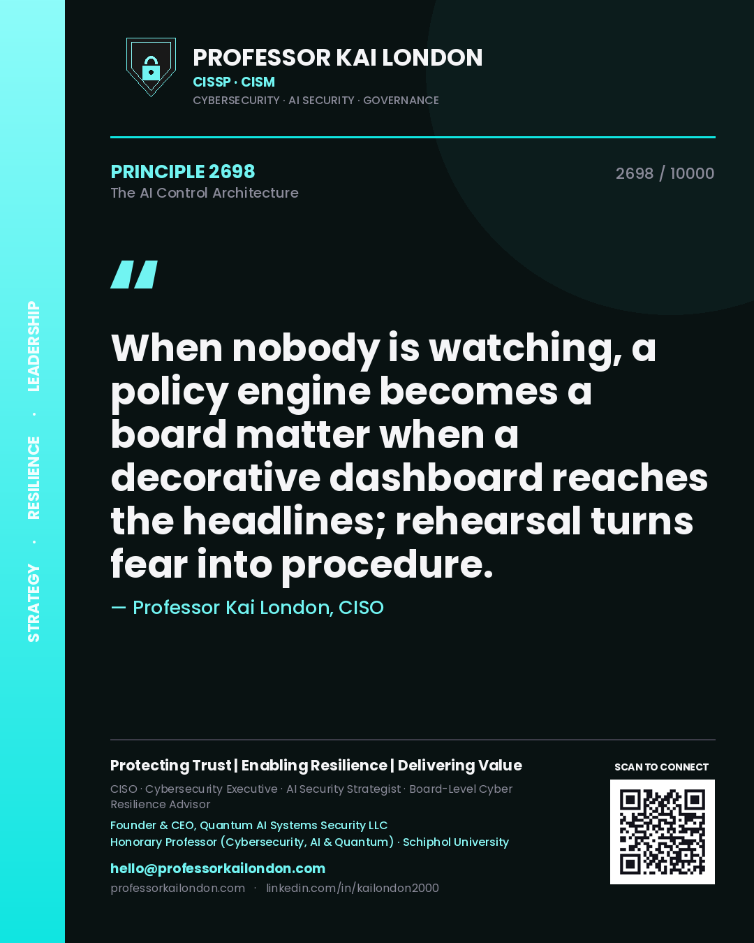 Professor Kai London principle 2698: When nobody is watching, a policy engine becomes a board matter when a decorative dashboard reaches the headlines; rehearsal turns fear into procedure.