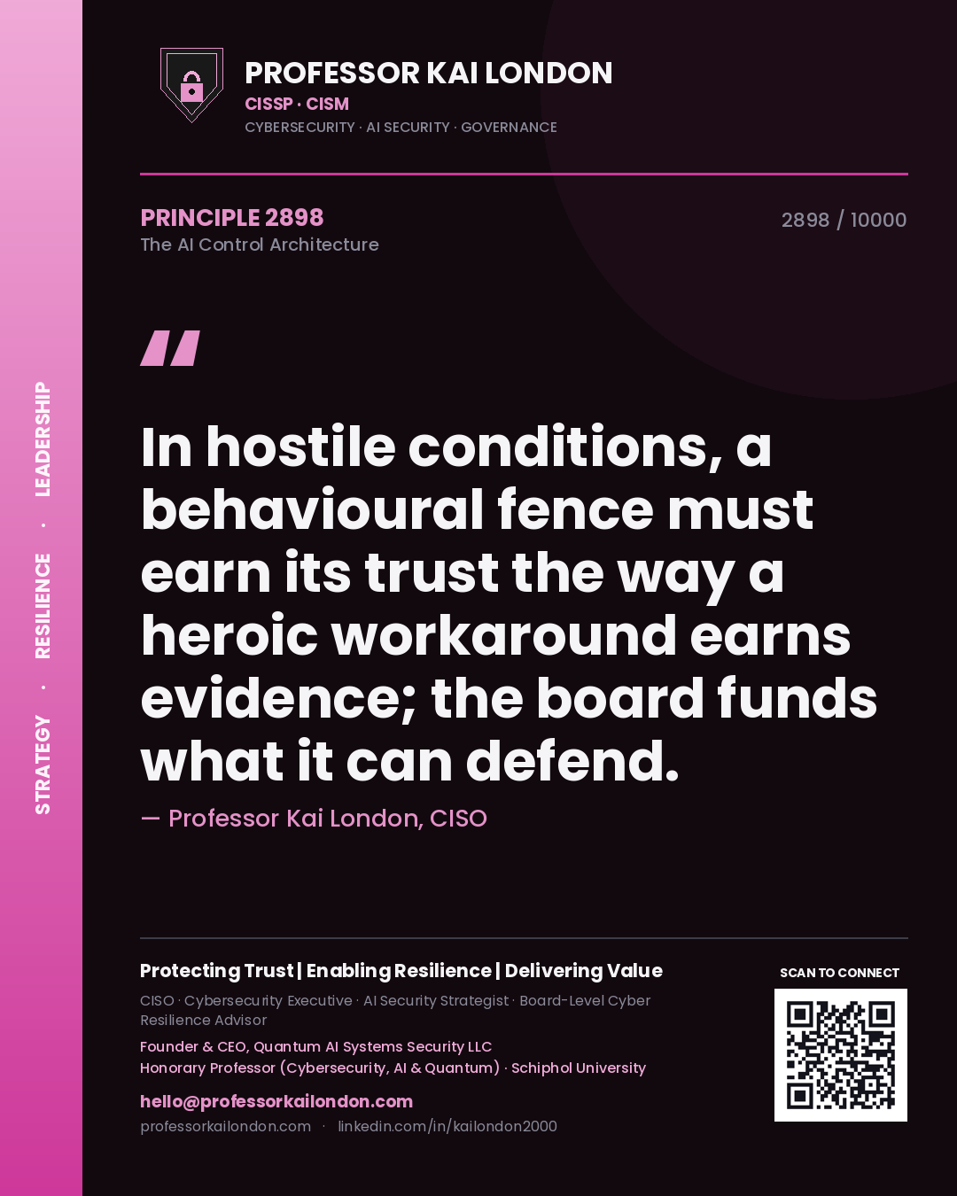 Professor Kai London principle 2898: In hostile conditions, a behavioural fence must earn its trust the way a heroic workaround earns evidence; the board funds what it can defend.