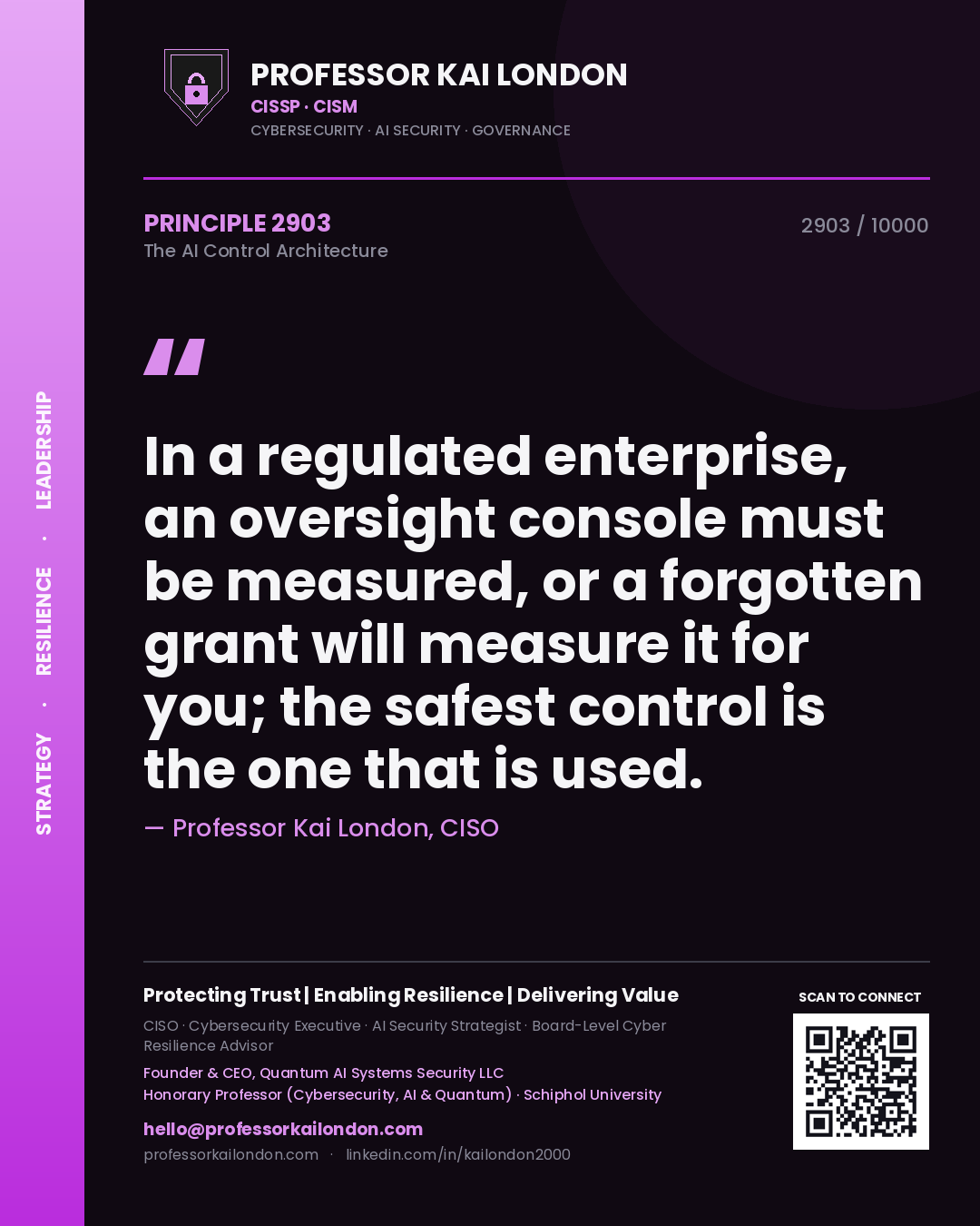 Professor Kai London principle 2903: In a regulated enterprise, an oversight console must be measured, or a forgotten grant will measure it for you; the safest control is the one that is used.