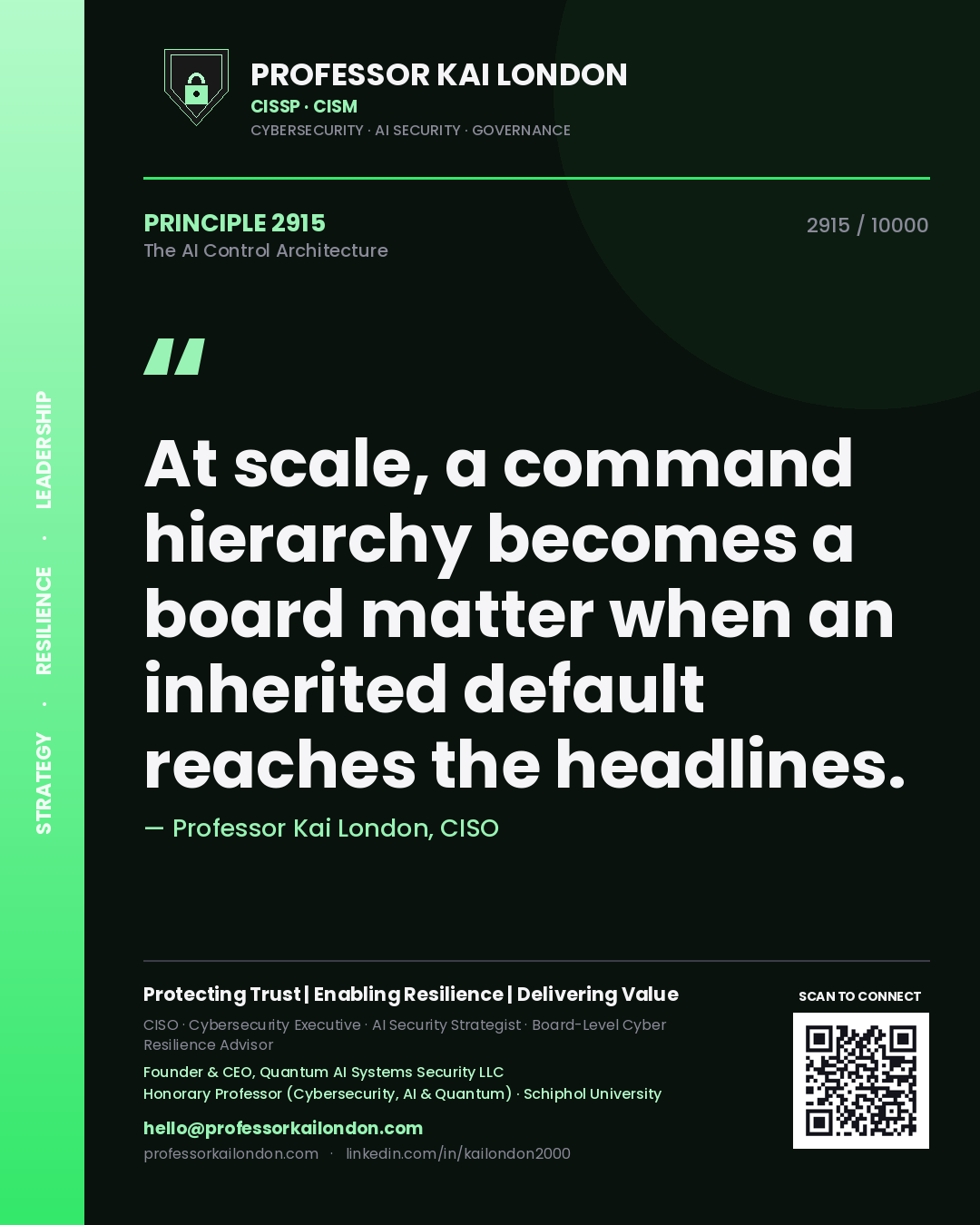 Professor Kai London principle 2915: At scale, a command hierarchy becomes a board matter when an inherited default reaches the headlines.