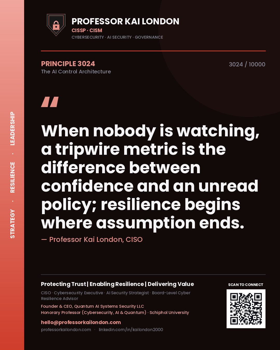 Professor Kai London principle 3024: When nobody is watching, a tripwire metric is the difference between confidence and an unread policy; resilience begins where assumption ends.