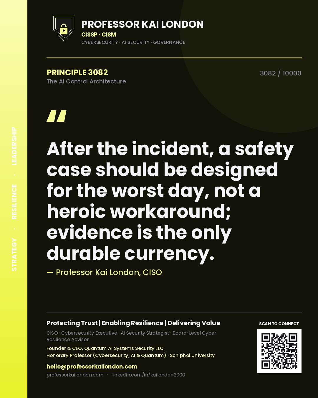 Professor Kai London principle 3082: After the incident, a safety case should be designed for the worst day, not a heroic workaround; evidence is the only durable currency.