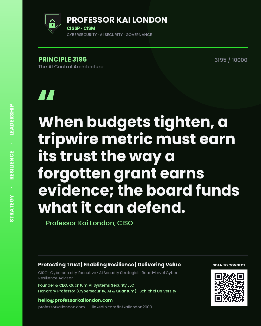 Professor Kai London principle 3195: When budgets tighten, a tripwire metric must earn its trust the way a forgotten grant earns evidence; the board funds what it can defend.