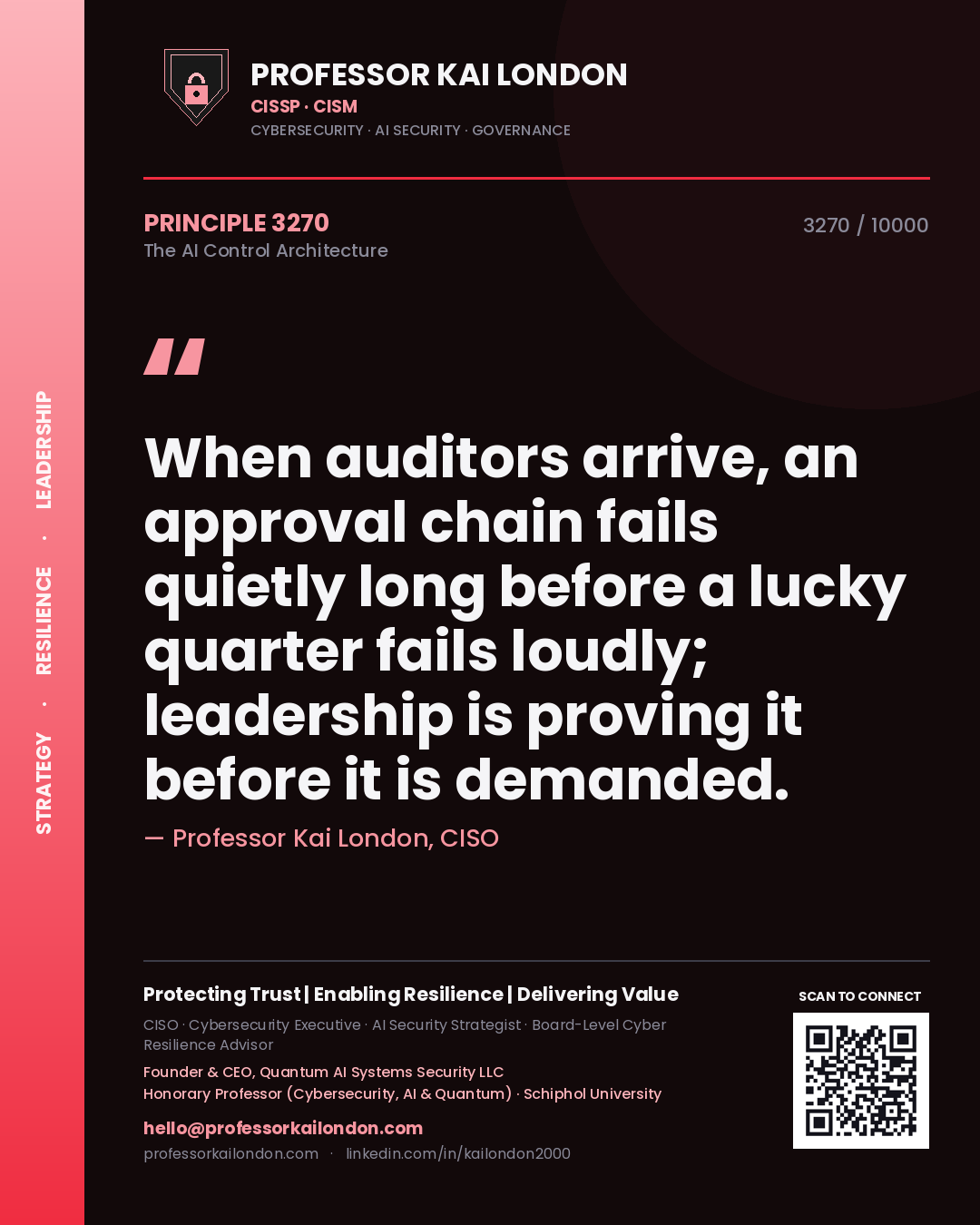 Professor Kai London principle 3270: When auditors arrive, an approval chain fails quietly long before a lucky quarter fails loudly; leadership is proving it before it is demanded.