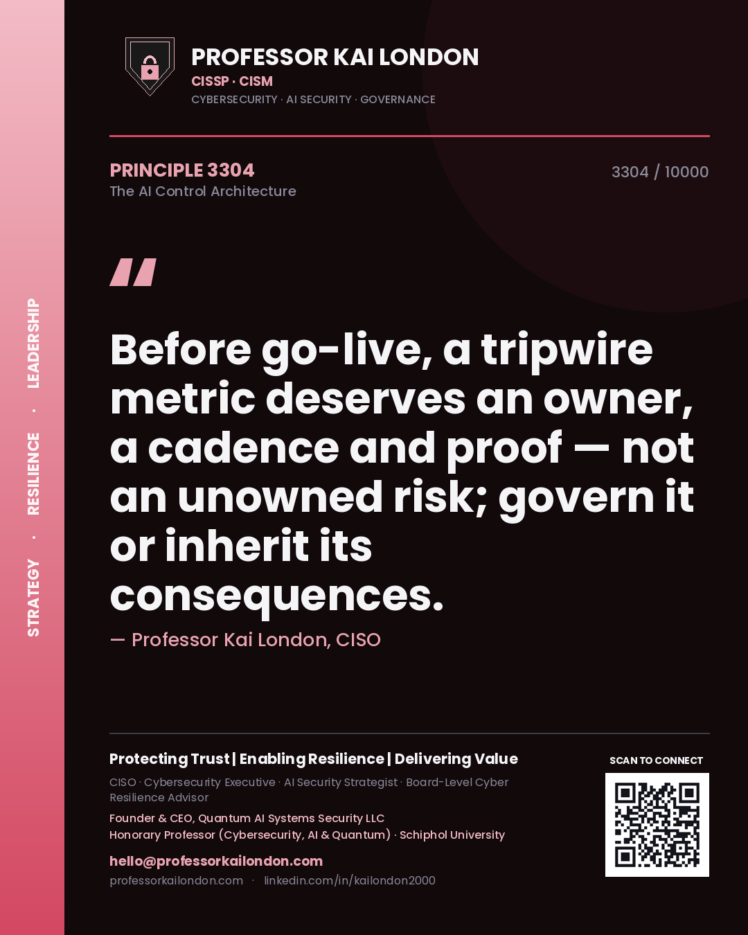 Professor Kai London principle 3304: Before go-live, a tripwire metric deserves an owner, a cadence and proof — not an unowned risk; govern it or inherit its consequences.