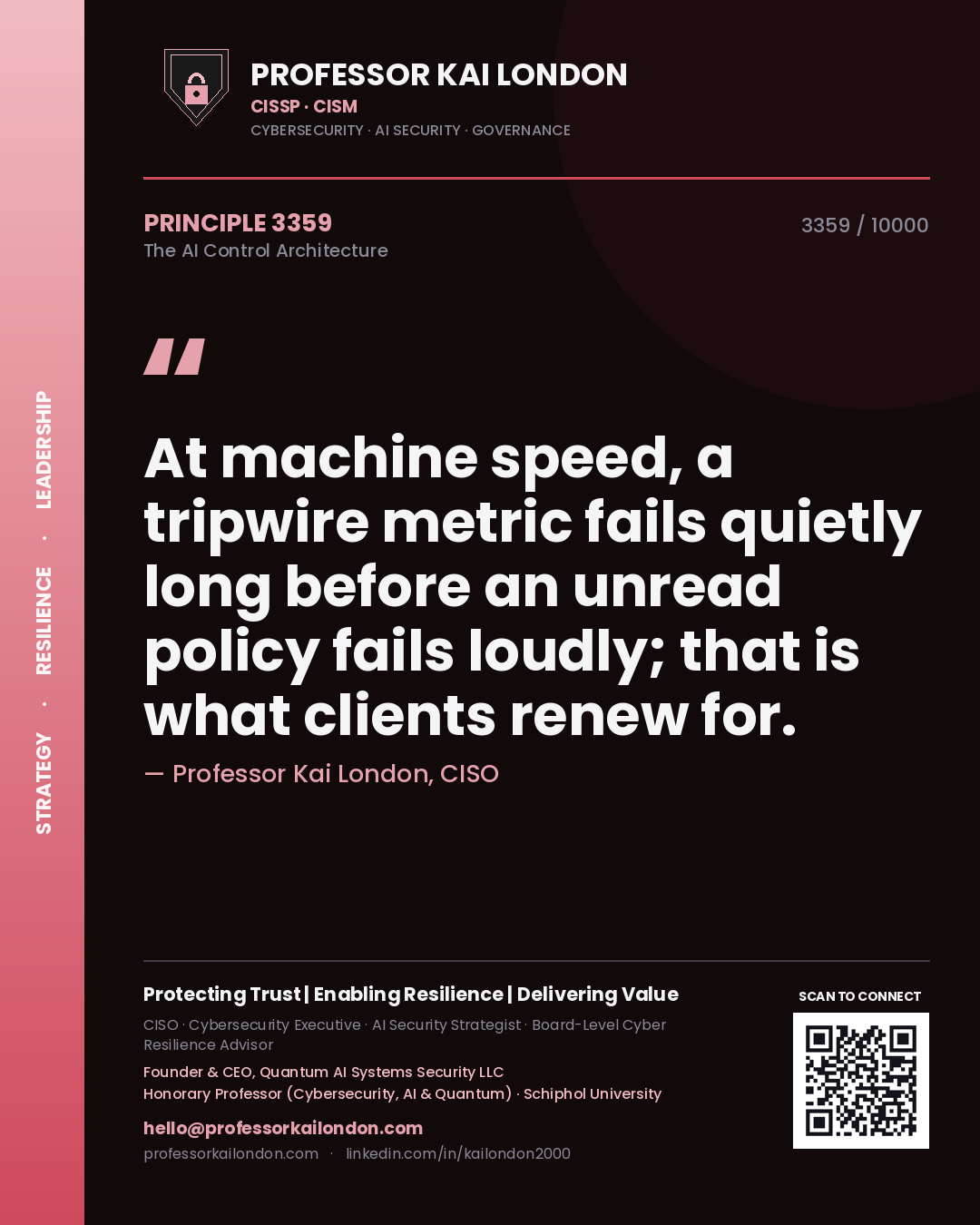 Professor Kai London principle 3359: At machine speed, a tripwire metric fails quietly long before an unread policy fails loudly; that is what clients renew for.