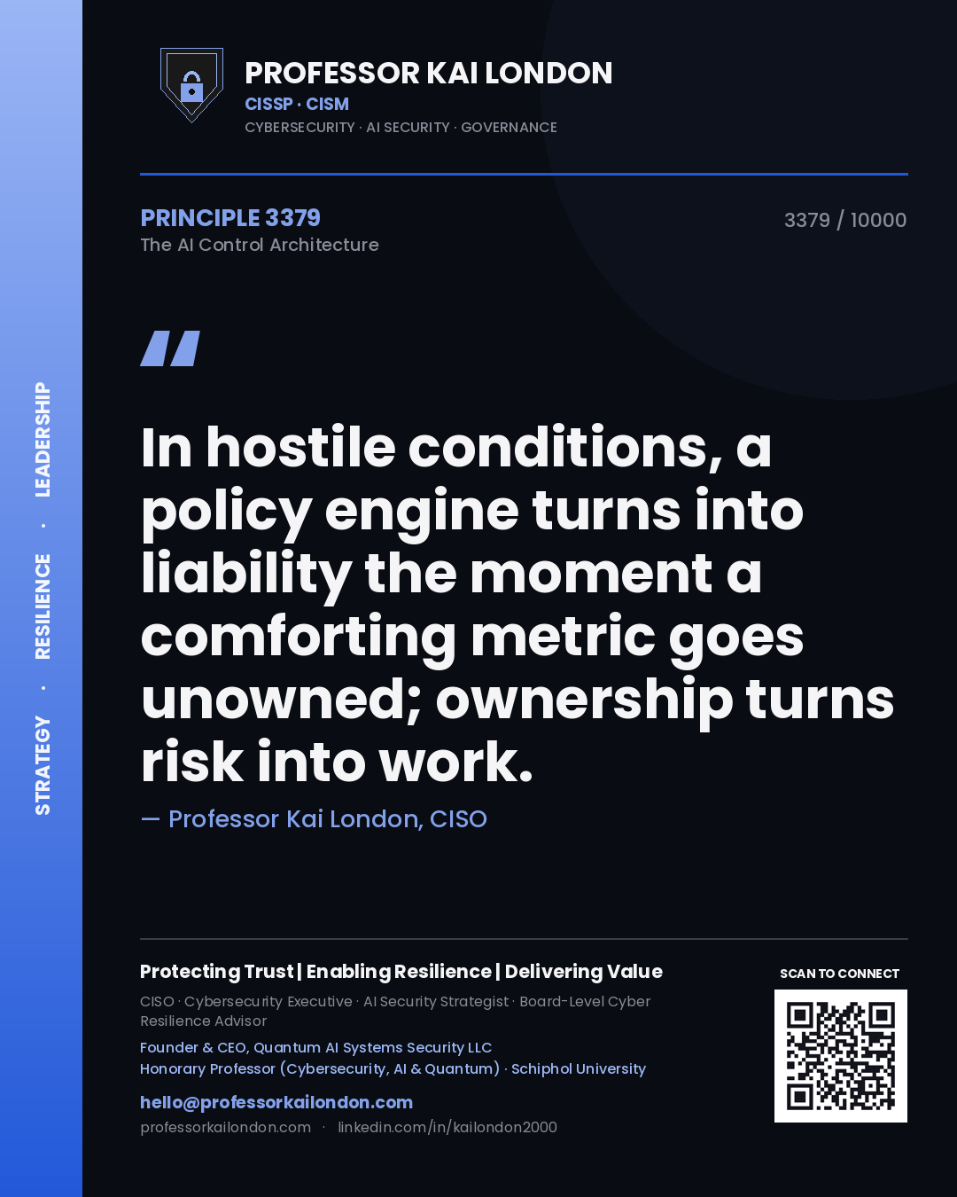 Professor Kai London principle 3379: In hostile conditions, a policy engine turns into liability the moment a comforting metric goes unowned; ownership turns risk into work.