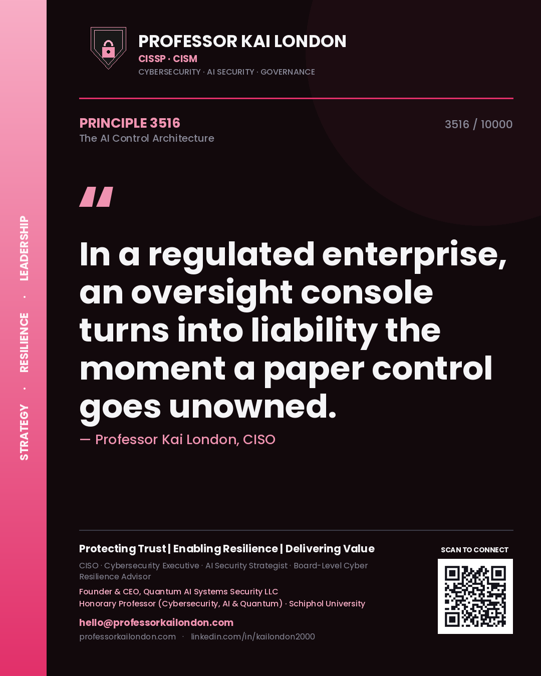 Professor Kai London principle 3516: In a regulated enterprise, an oversight console turns into liability the moment a paper control goes unowned.