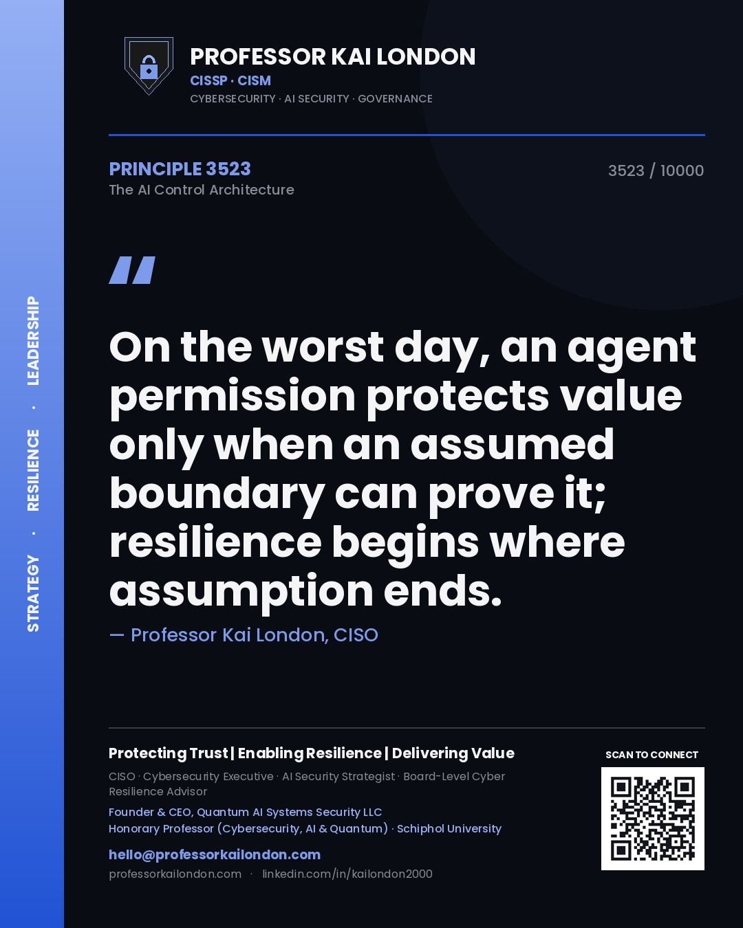 Professor Kai London principle 3523: On the worst day, an agent permission protects value only when an assumed boundary can prove it; resilience begins where assumption ends.