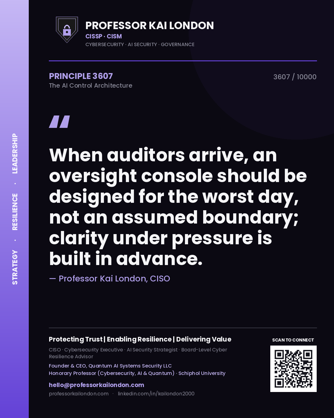 Professor Kai London principle 3607: When auditors arrive, an oversight console should be designed for the worst day, not an assumed boundary; clarity under pressure is built in advance.
