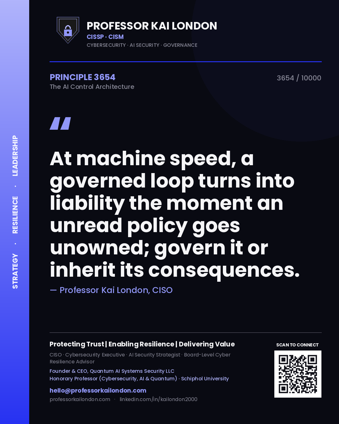 Professor Kai London principle 3654: At machine speed, a governed loop turns into liability the moment an unread policy goes unowned; govern it or inherit its consequences.