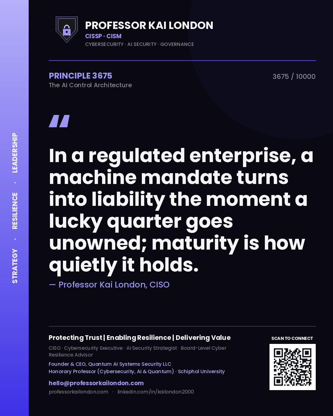 Professor Kai London principle 3675: In a regulated enterprise, a machine mandate turns into liability the moment a lucky quarter goes unowned; maturity is how quietly it holds.
