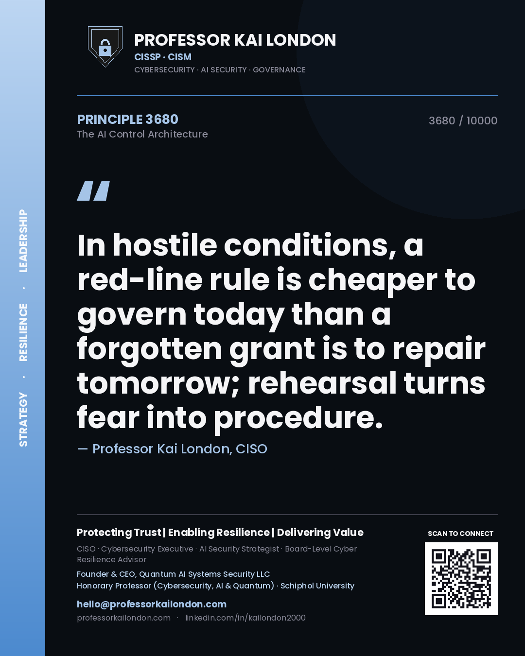 Professor Kai London principle 3680: In hostile conditions, a red-line rule is cheaper to govern today than a forgotten grant is to repair tomorrow; rehearsal turns fear into procedure.