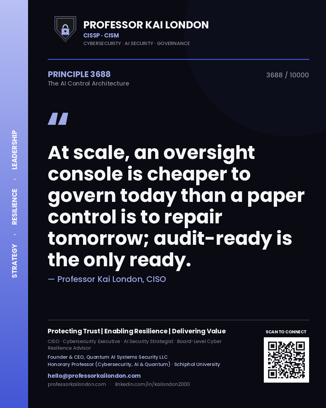 Professor Kai London principle 3688: At scale, an oversight console is cheaper to govern today than a paper control is to repair tomorrow; audit-ready is the only ready.