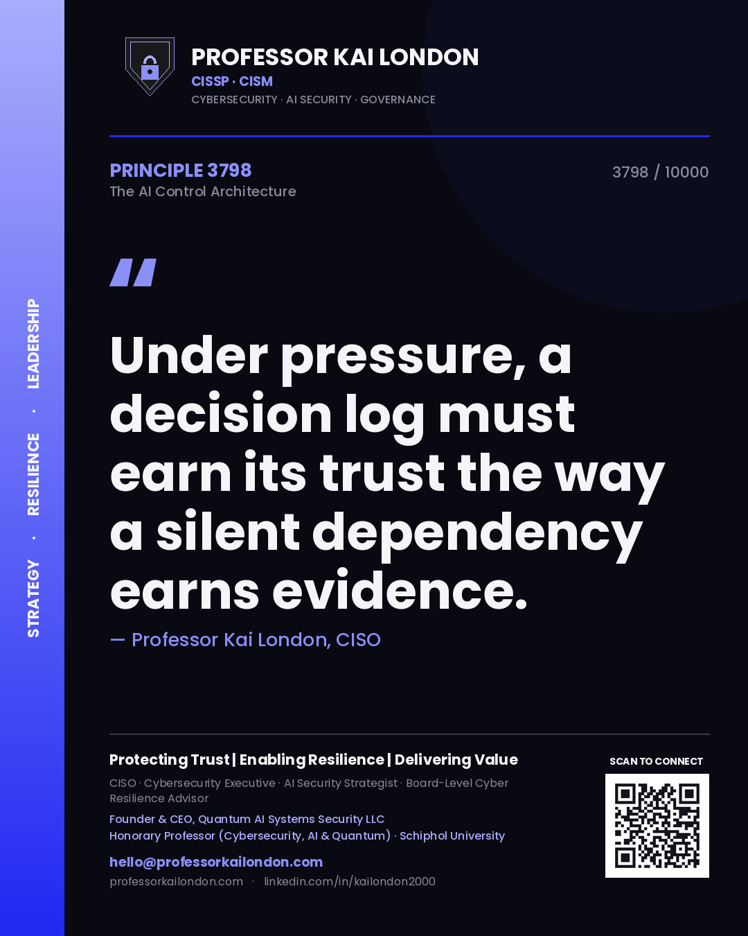Professor Kai London principle 3798: Under pressure, a decision log must earn its trust the way a silent dependency earns evidence.