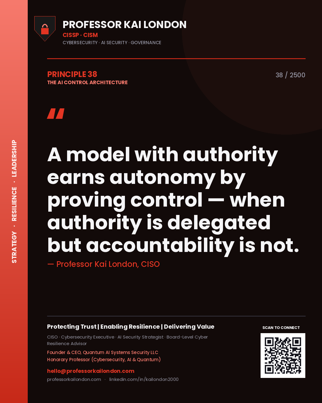 Professor Kai London principle 38: A model with authority earns autonomy by proving control — when authority is delegated but accountability is not.