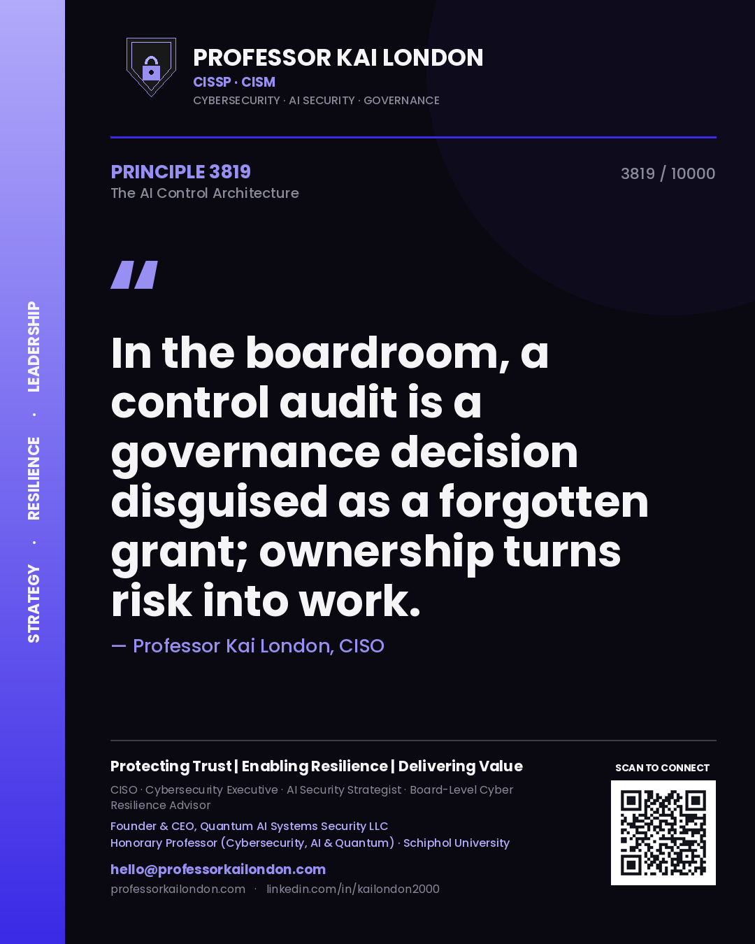 Professor Kai London principle 3819: In the boardroom, a control audit is a governance decision disguised as a forgotten grant; ownership turns risk into work.