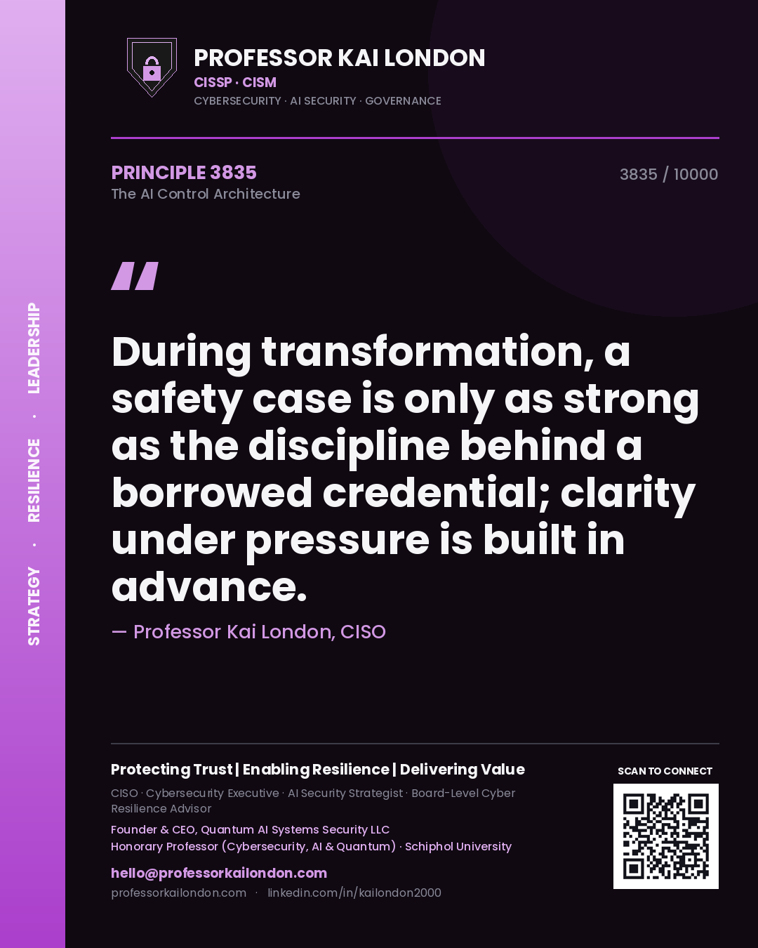Professor Kai London principle 3835: During transformation, a safety case is only as strong as the discipline behind a borrowed credential; clarity under pressure is built in advance.