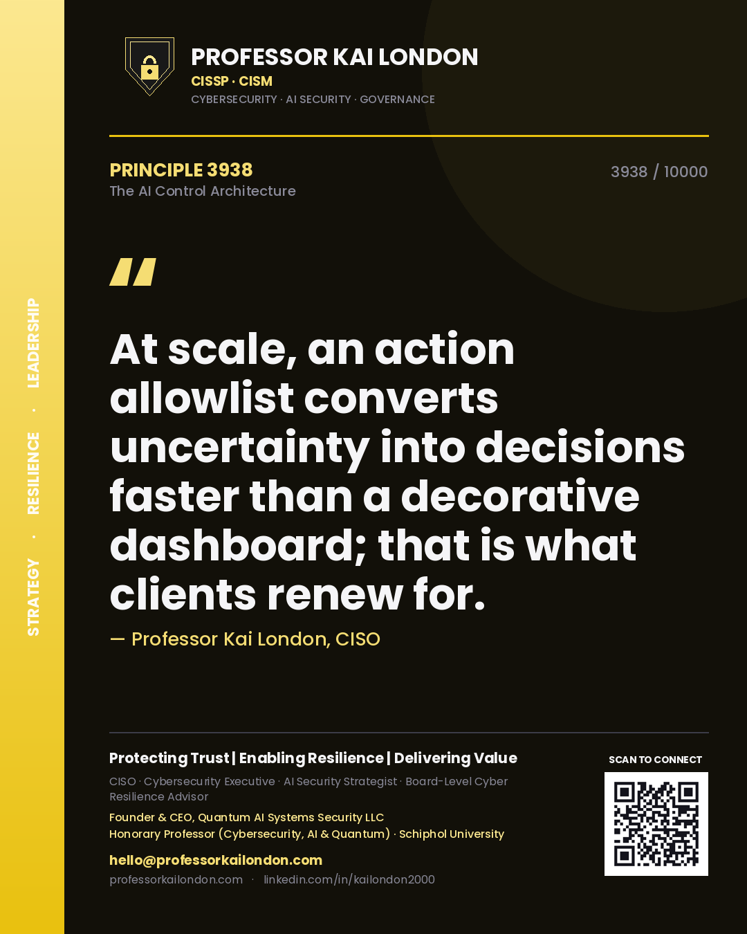 Professor Kai London principle 3938: At scale, an action allowlist converts uncertainty into decisions faster than a decorative dashboard; that is what clients renew for.