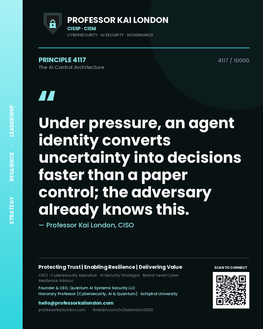 Professor Kai London principle 4117: Under pressure, an agent identity converts uncertainty into decisions faster than a paper control; the adversary already knows this.