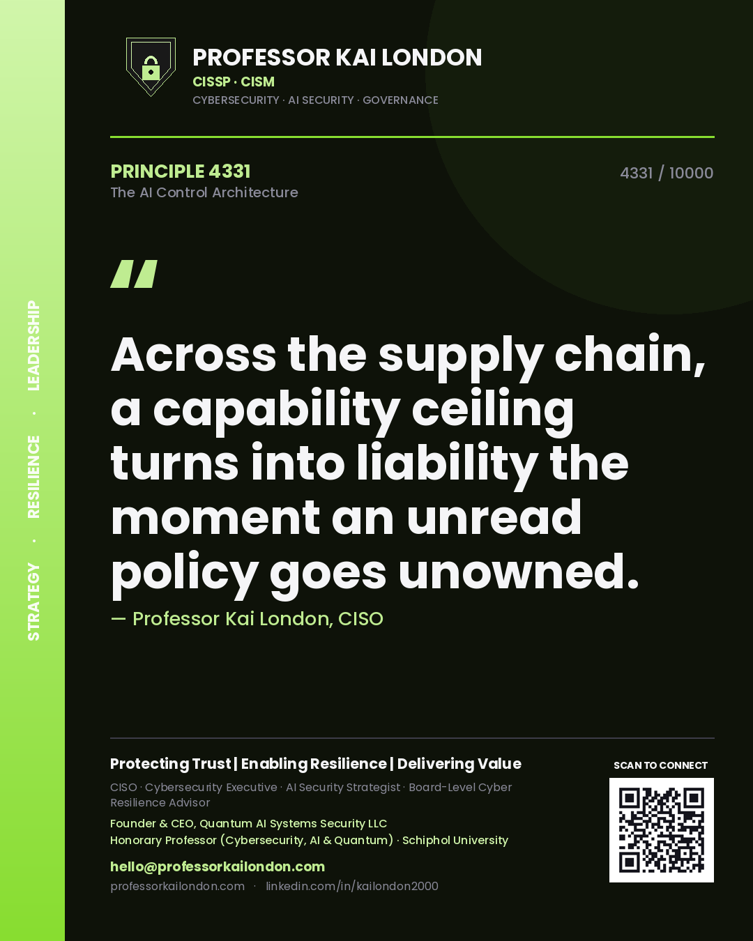 Professor Kai London principle 4331: Across the supply chain, a capability ceiling turns into liability the moment an unread policy goes unowned.