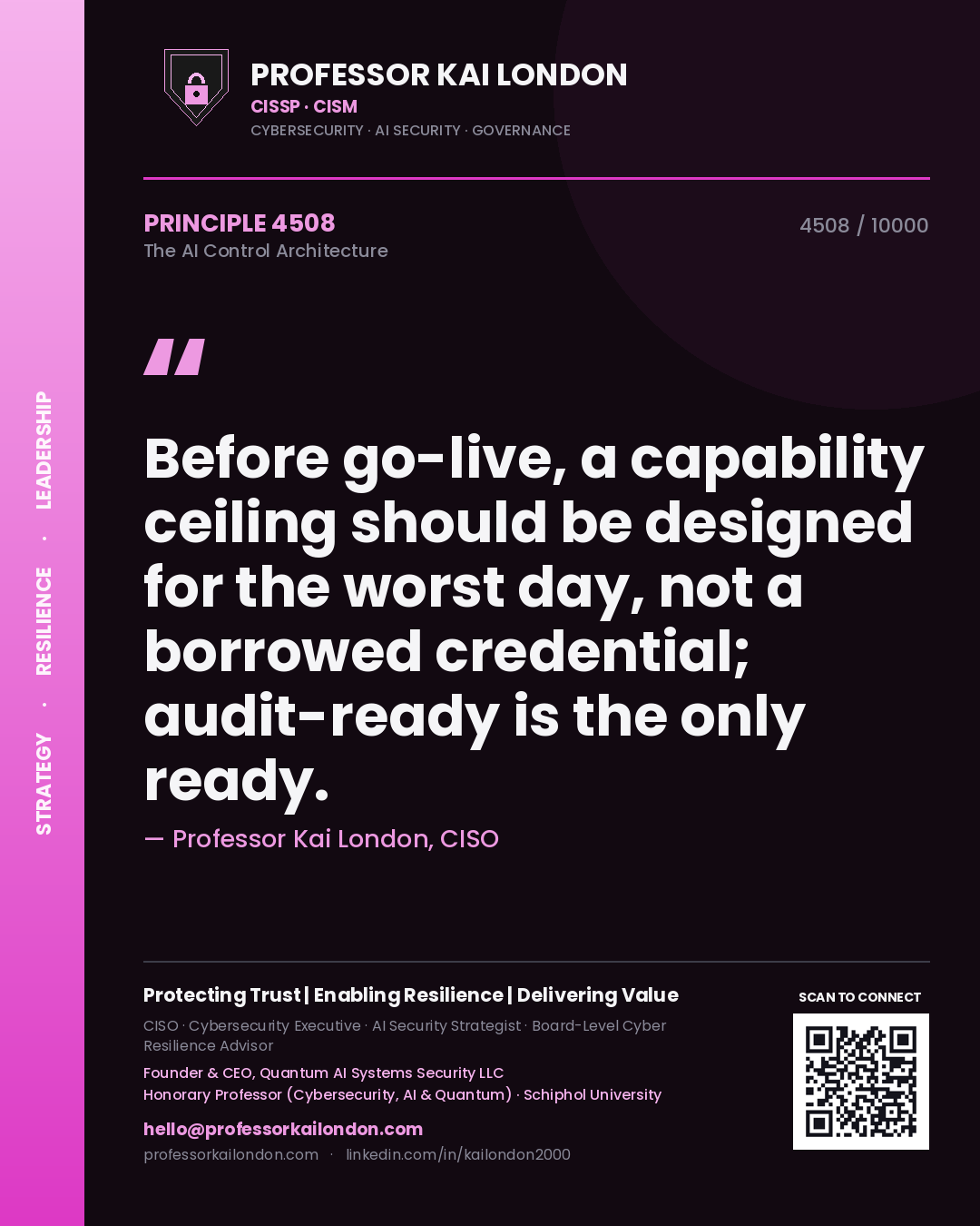 Professor Kai London principle 4508: Before go-live, a capability ceiling should be designed for the worst day, not a borrowed credential; audit-ready is the only ready.