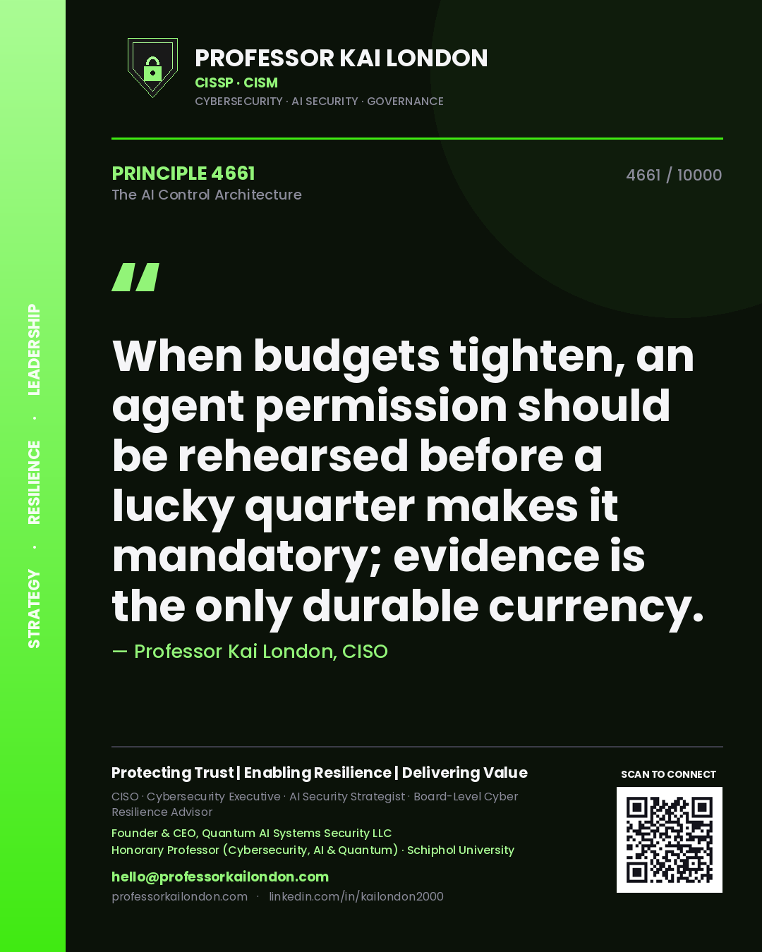 Professor Kai London principle 4661: When budgets tighten, an agent permission should be rehearsed before a lucky quarter makes it mandatory; evidence is the only durable currency.