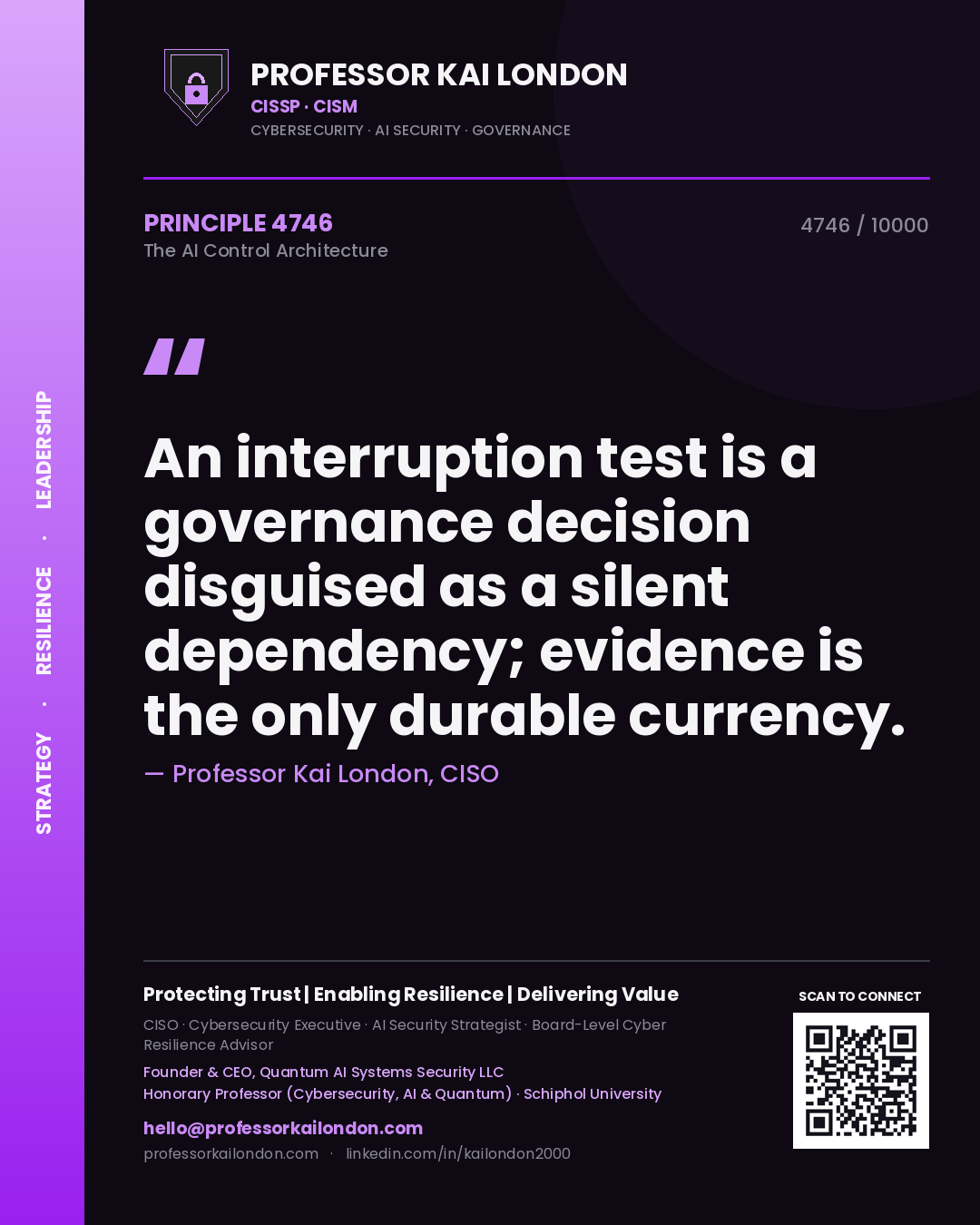 Professor Kai London principle 4746: An interruption test is a governance decision disguised as a silent dependency; evidence is the only durable currency.